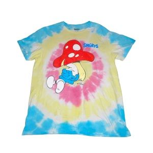Smurfs Men’s Graphic Tie Dye Short Sleeve 100% Cotton Tshirt Size Large Retro